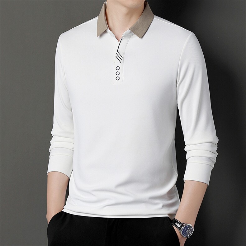 加绒保暖长袖T恤男翻领纯色上衣秋冬季中年男士休闲打底polo衫，男装Polo衫，电商B212（原钱塘6029）