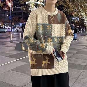 秋冬新款毛衣男潮针织衫外穿宽松复古日系百搭毛线衫MY09-P53图片