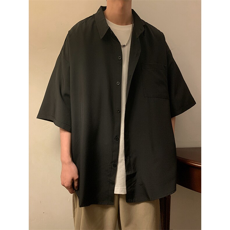 C6042/P35夏款冰丝克莱因蓝衬衣男女开衩短袖衬衫控58,男装衬衫,电商A141