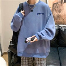 高级感无帽圆领卫衣男潮牌ins秋冬宽松潮流百搭设计感小众打底衫，男装T恤，电商B371