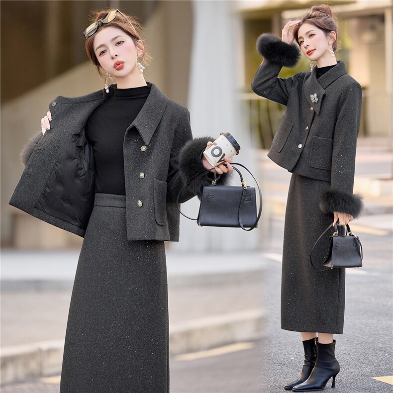现货小香风羽绒服套装女高级感2025新款千金套装裙两件套冬季,女装套装/套裙,韩宇舍