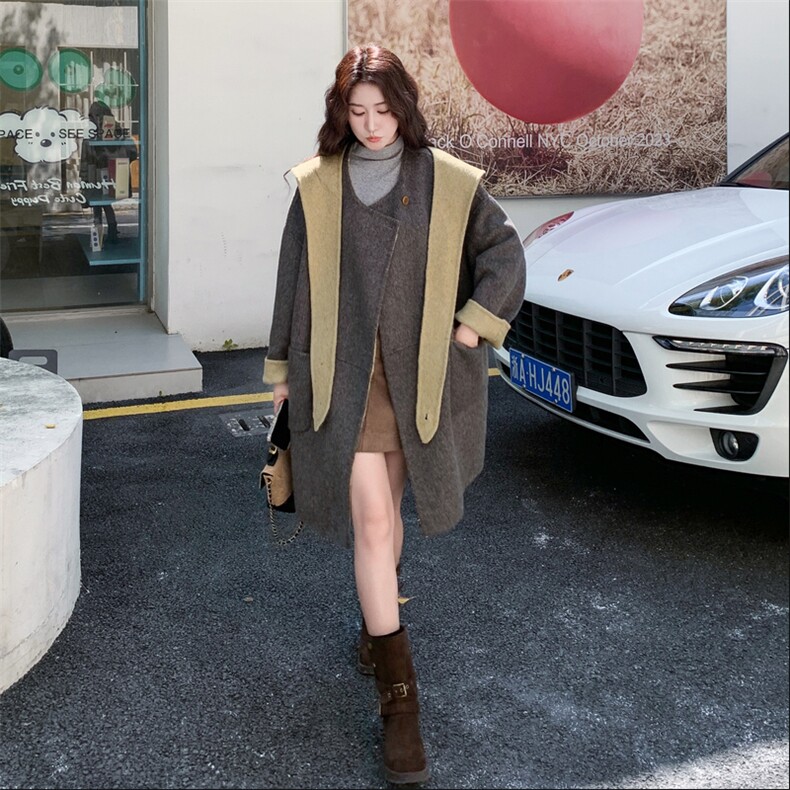 深灰色气质双面羊绒呢大衣女2025冬季日系优雅小个子加厚毛呢外套,女装羊绒大衣,2C056