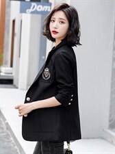 2021秋季新款时尚气质长袖双口袋贴标刺锈学院风西装外套，女装西装，L·H·X