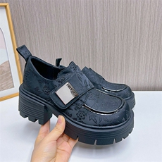 花布乐福鞋2024春季新款百搭粗跟玛丽珍鞋休闲复古真皮女鞋，女鞋单鞋，电商A223