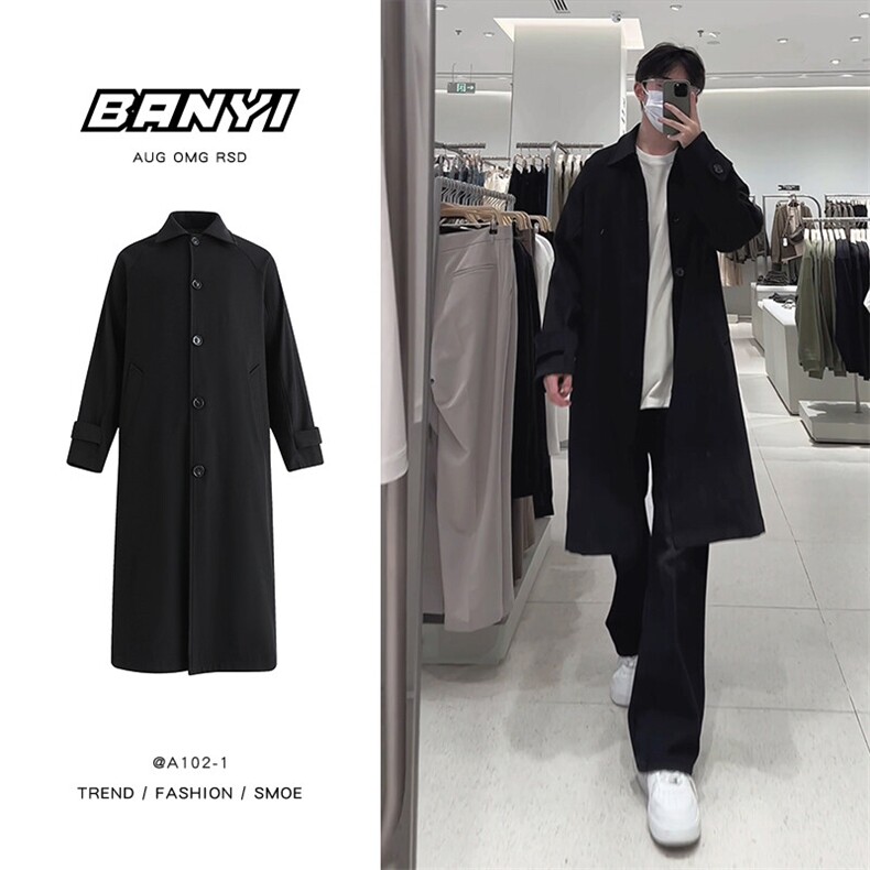 春季新款风衣Q2589-TP85不情侣中长款韩系过膝帅气外套男，男装风衣，电商A102