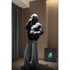 现货5W件冬季三防重磅硬挺boxy短款羽绒立领PU皮棉衣外套加厚棉服，男装棉衣，电商A486