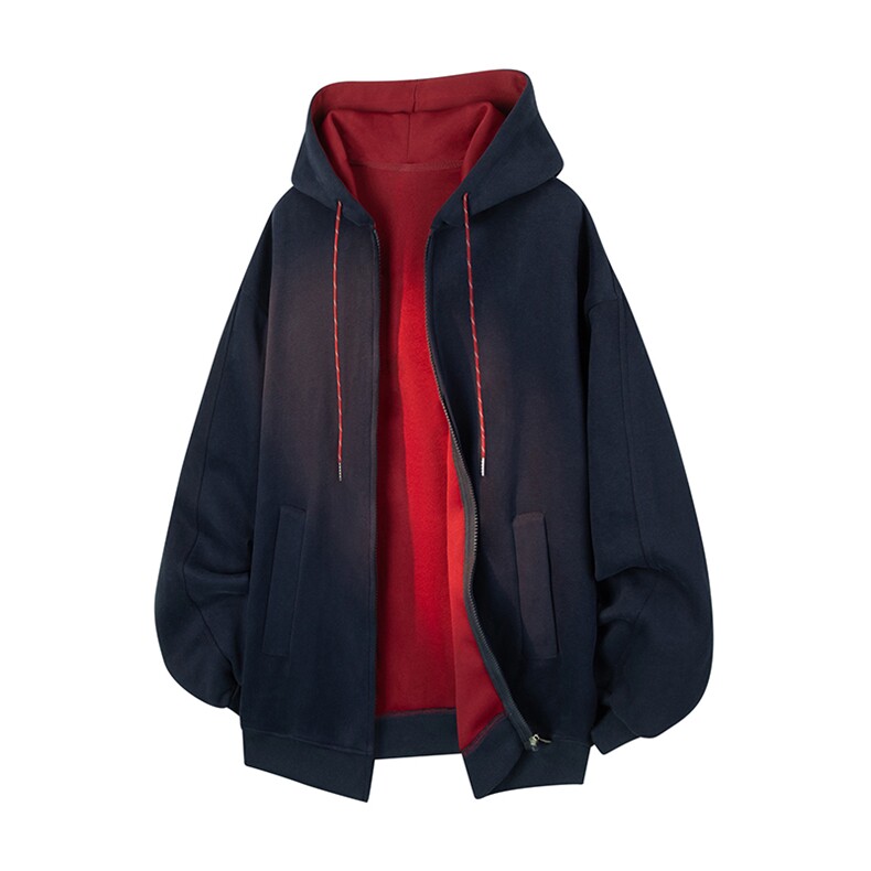 抖音得物二开美式高街重磅结构双层撞色连帽卫衣开衫外套W116，女装短外套，电商A486-1