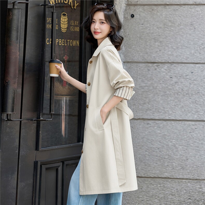 风衣外套女2025秋季新款时尚设计感季带长款外套,女装风衣,英标秀（1C119）