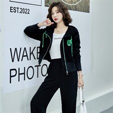 2024年春季御姐轻熟风炸街时尚职业高级感连帽卫衣外套阔腿裤套装，女装套装/套裙，时尚俏佳人