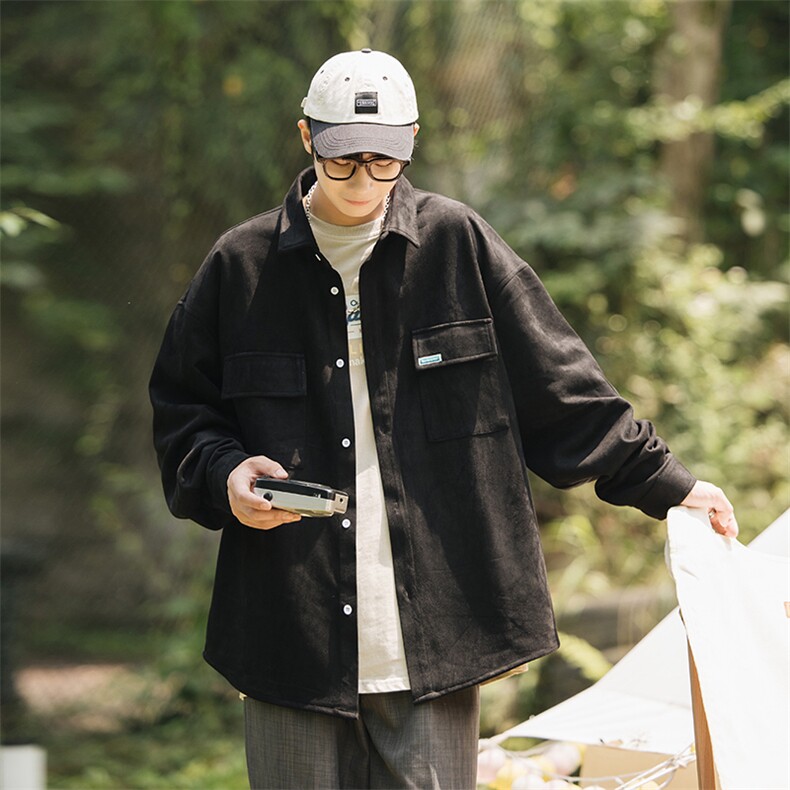 2023秋麂皮绒口袋装饰cityboy长袖衬衫男工装夹克外套C22652-P65图片