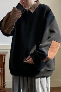 A018-WX920P55/现货 秋装新款方领半拉链拼接套头卫衣男图片