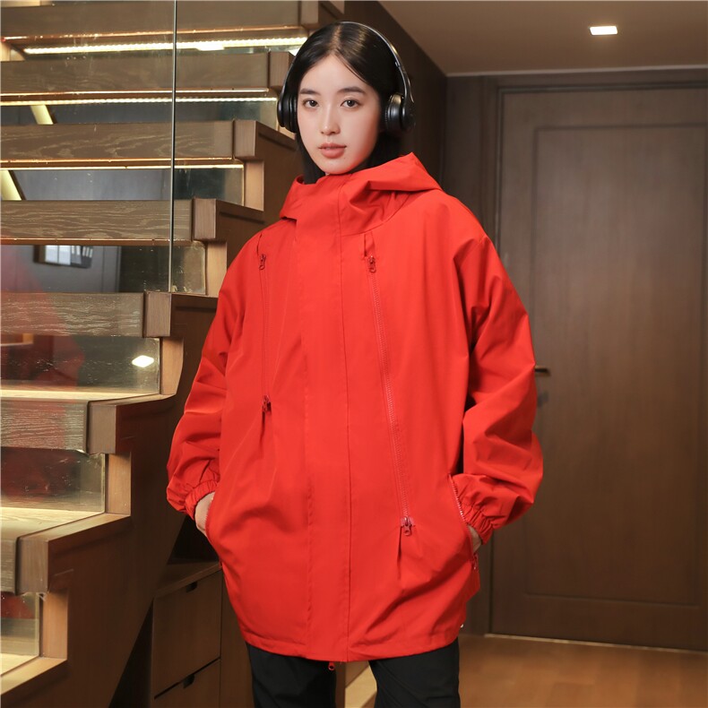 春季户外外套纯色男女同款大码夹克潮冲锋衣连帽A266-JK8018-P45图片