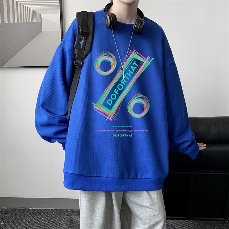 华夫格卫衣圆领卫衣男大码长袖t恤男外套HW76171-P30加绒款-P40,男装卫衣,电商A040