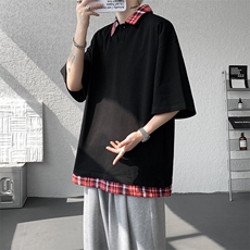 短袖男夏季新款港风宽松假两件体恤上衣DX3302-P32，男装T恤，星座214-3