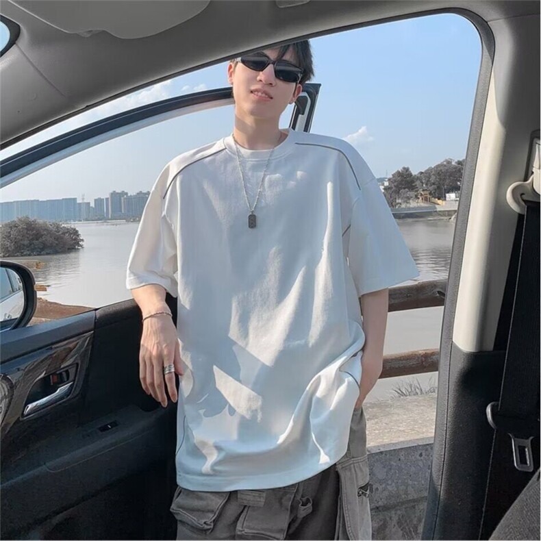 C543P38t恤男夏季美式高街重磅设计感拉链潮牌痞帅炸街宽松短袖,男装T恤,星座512-6