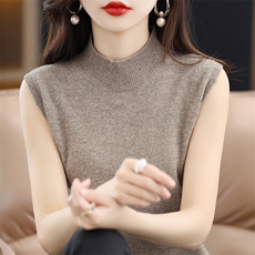 时尚百搭高领无袖羊毛衫显瘦修身秋季打底衫，女装羊毛衫，亿东羊绒