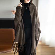 披肩女装外搭高端羊毛斗篷外套重磅加厚流苏大披肩冬季毛毯式盖，女装针织衫/毛衣，韩然一族