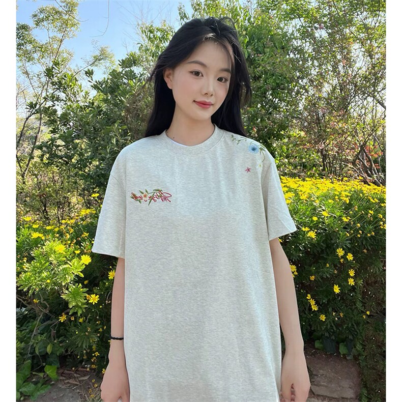 万针全刺绣工艺抖音得物高品质260克重磅纯棉双纱美式高街短袖T恤,男装T恤,电商A486-1