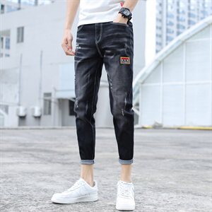 牛仔裤修身小脚秋季男裤韩版潮流弹力休闲男士潮牌九分裤9082-P45