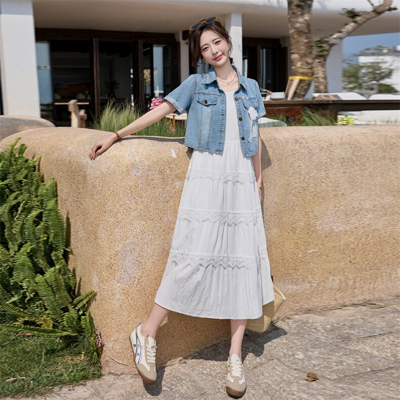 2025夏新品现货度假风连衣裙+牛仔两件套2C056-9506-P145-K208,女装连衣裙,2C256