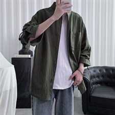 C1020/P28春夏装韩版潮流衬衣立领五分短袖衬衫七分袖大码男控38，男装衬衫，电商A141
