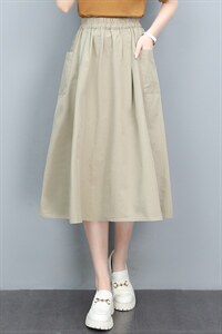 纯棉半身裙女2025年夏季新款松紧高腰a字裙妈妈中长款薄款大摆裙图片