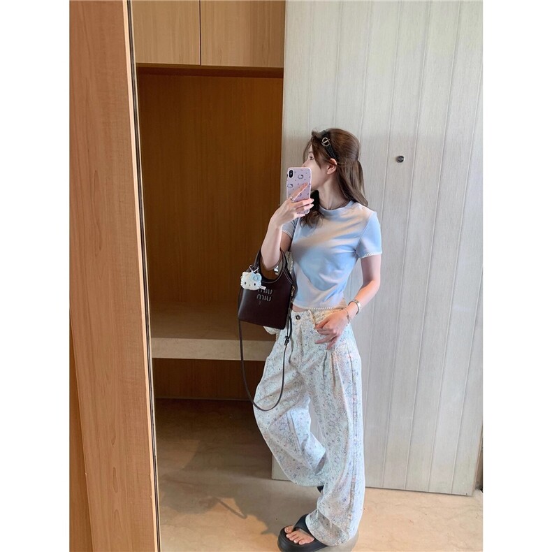小鱼裤女白色卡通直筒阔腿裤女宽松,男装休闲裤,星座506A