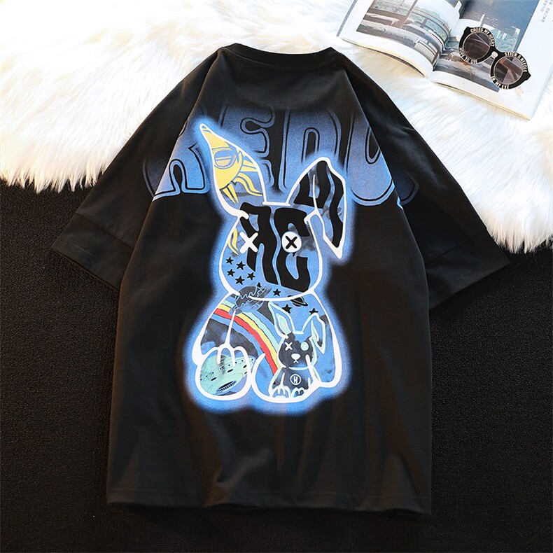 得物抖音 40支双纱高品质半袖纯棉时尚印花短袖T恤男女 T7182-P45图片