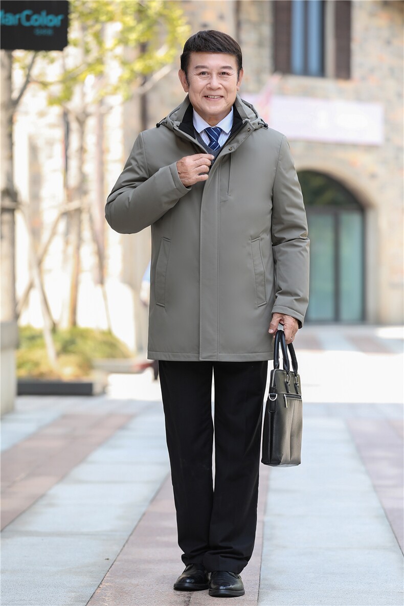 继续可拆卸帽内胆中老年羽绒服外套男中长款白鸭绒羽绒服大衣,男装羽绒服,钱塘723
