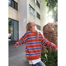 美式多巴胺撞色针织衫男女宽松休闲慵懒风套头毛衣MY125-P59，男装针织衫/毛衣，星座208-5