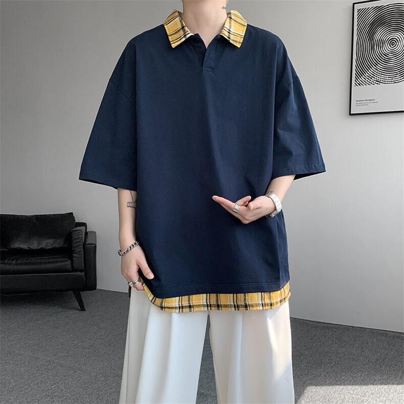 短袖男夏季新款港风宽松假两件体恤上衣DX3302-P32，男装T恤，星座214-3