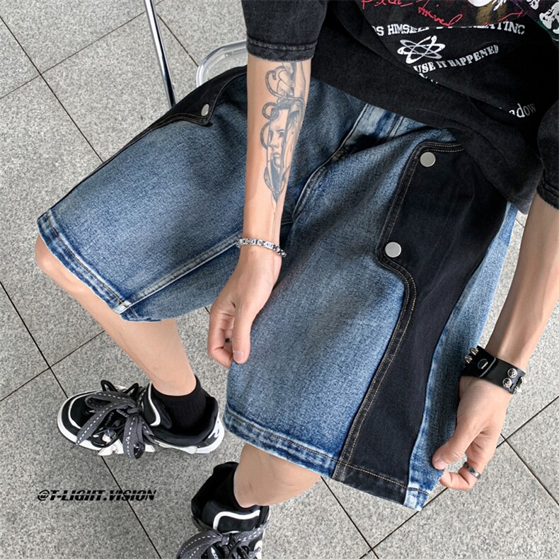 B221 美式ins高街暗黑小众个性款牛仔短裤五分裤 LK23100-P60控78图片