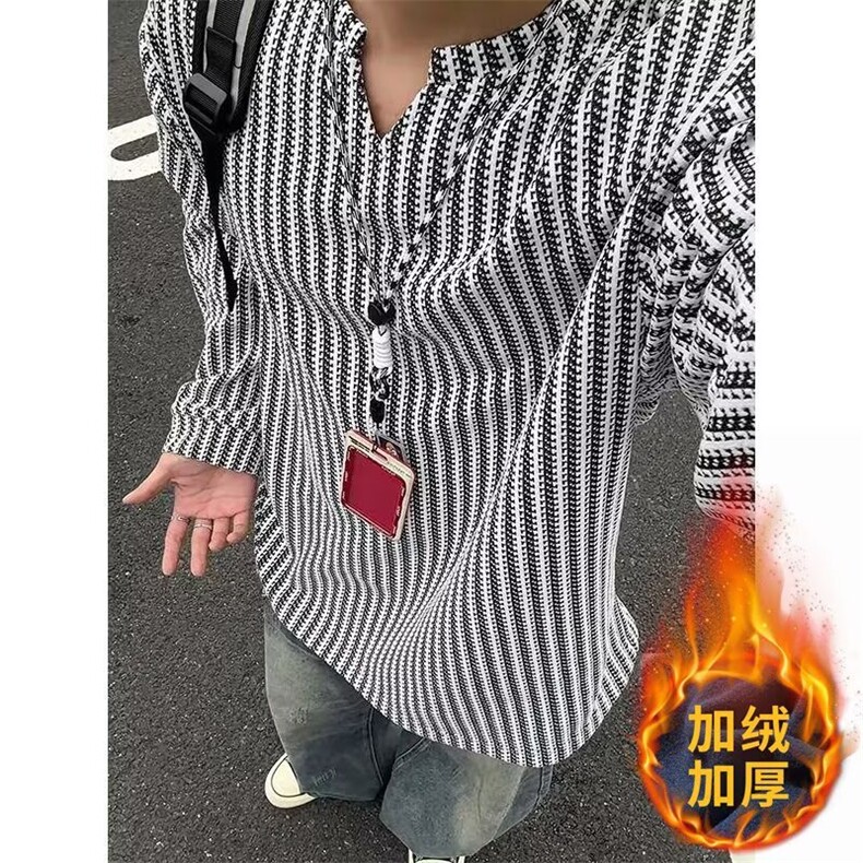网络图现货美式复古亨利衫加绒硬汉亨利领坑条卫衣JT576-P45,男装卫衣,星座715-7