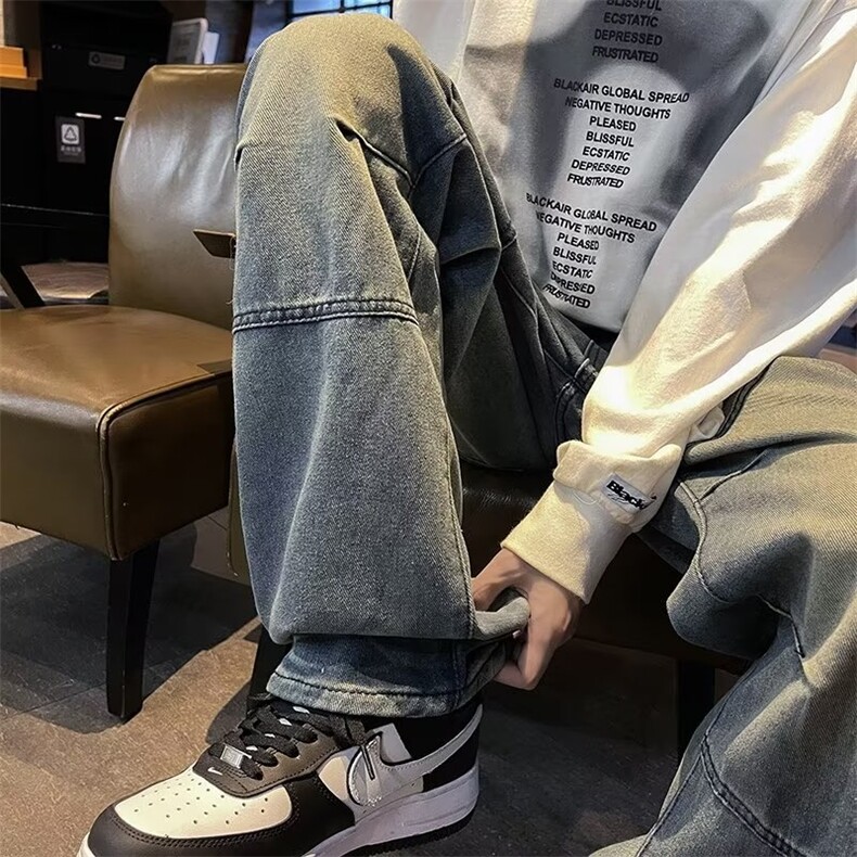 牛仔裤男春秋新款美式高街潮牌复古水洗做旧直筒休闲长裤~KZ106,男装牛仔裤,星座601-2