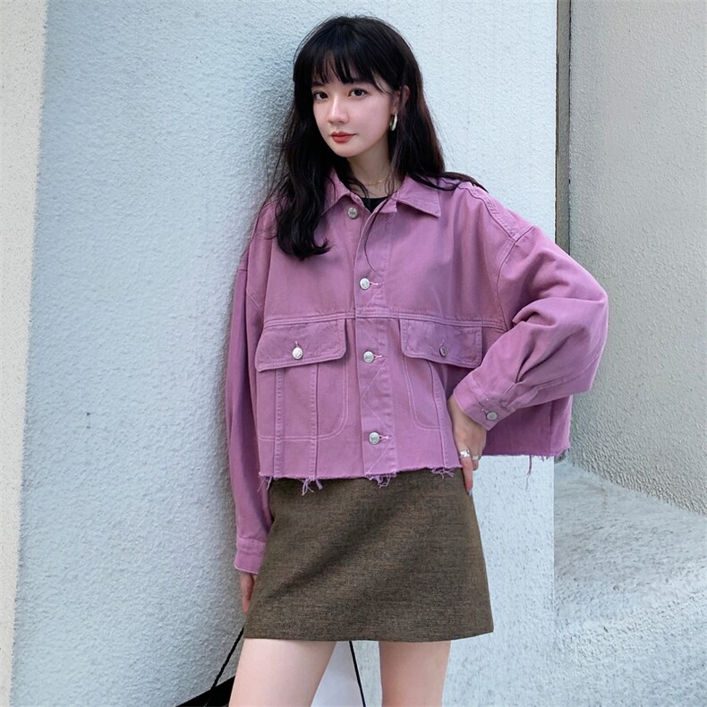 【新品】2021春秋装紫色夹克牛仔短外套女255-2081-P125控178,女装短外套,浙宝288（原255）