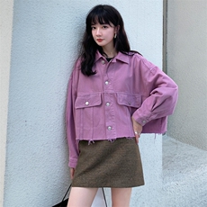 【新品】2021春秋装紫色夹克牛仔短外套女255-2081-P125控178，女装短外套，浙宝288（原255）