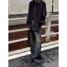 DY9101-P58秋季新款美式结构拼接设计水洗微喇叭裤-网图现货，男装牛仔裤，星座603-2