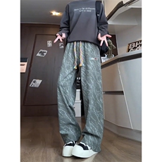 新款潮牌褶皱伞兵裤大码宽松直筒阔腿休闲长裤513ACK2182P30，男装休闲裤，星座513A