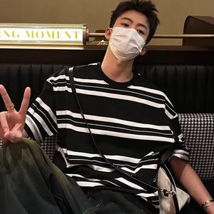 网络图现货美式潮流索罗娜条纹休闲百搭圆领短袖T恤JQ032-P36