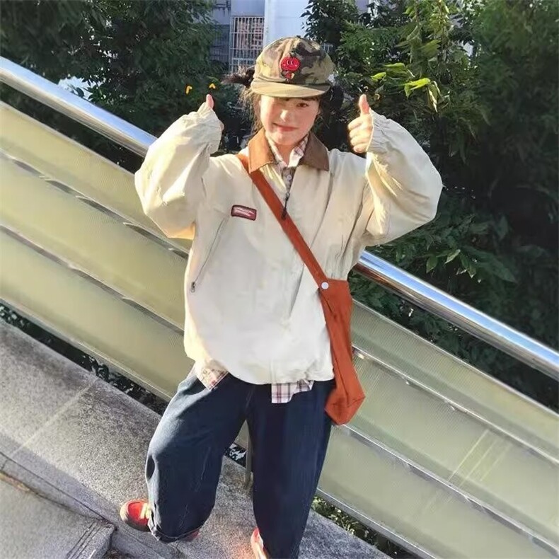 日系工装外套女春秋季2025新款潮牌撞色宽松休闲男款夹克上衣图片
