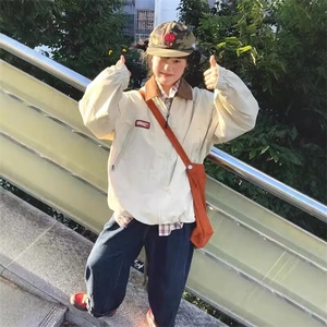 日系工装外套女春秋季2025新款潮牌撞色宽松休闲男款夹克上衣图片