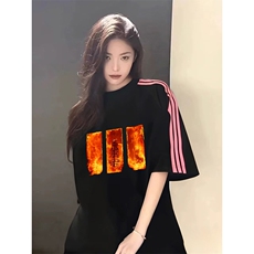 抖音得物品质二开240克宽松纯棉美式潮牌印花三条杠中性风短袖T恤，男装T恤，电商A486