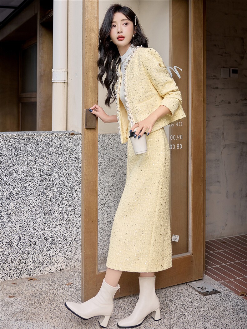 【bao款现货】2025秋装新款套装纯色长裙小香风两件套,女装套装/套裙,众宇琦