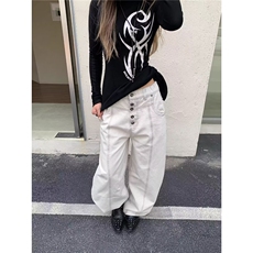 美式复古高腰直筒牛仔裤女秋冬辣妹高街设计感宽松显瘦阔腿长裤子，男装牛仔裤，星座506A