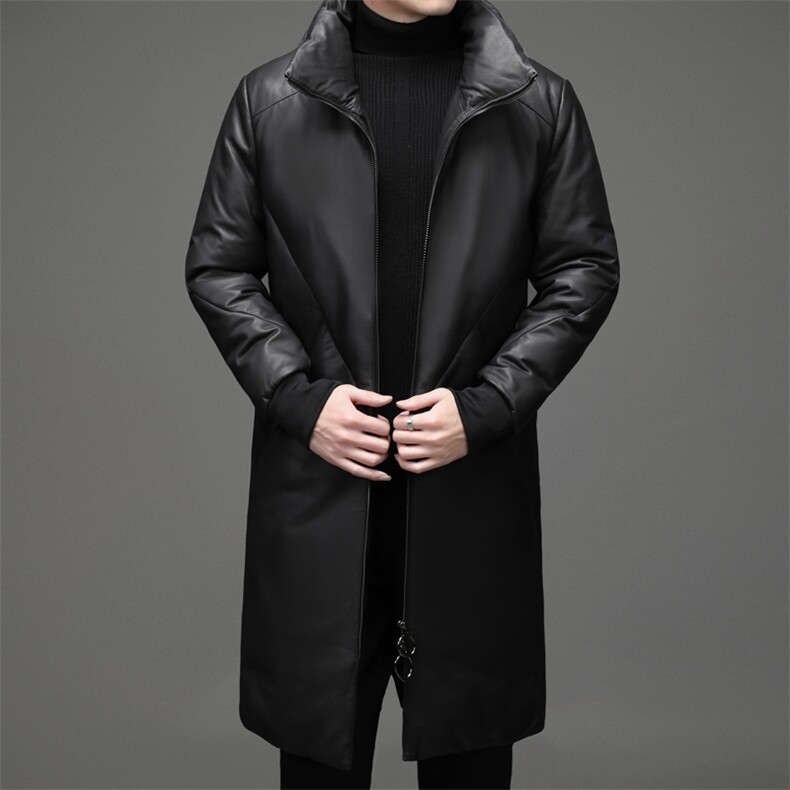 DLSN68D81878皮衣男头层绵羊皮白鸭绒羽绒服连帽皮风衣P1560,男装皮衣,电商B360