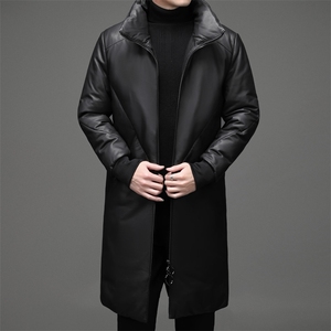 DLSN68D81878皮衣男头层绵羊皮白鸭绒羽绒服连帽皮风衣P1560图片