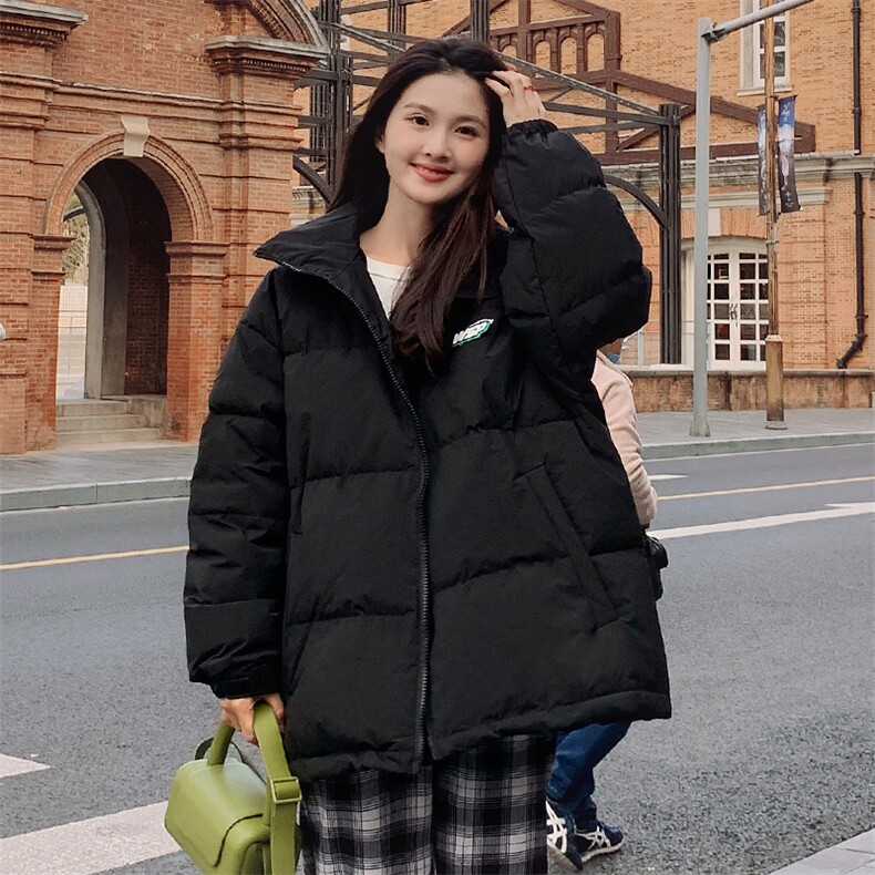 蓝色羽绒服女中长款立领时尚洋气小个子白鸭绒冬装外套,女装羽绒服,梦懿尔