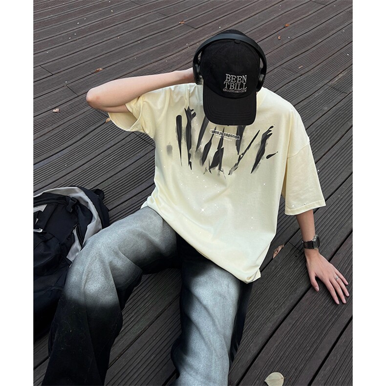 量大优供抖音视频支持得物配合二开美式满天星亮片短袖T恤MTX360,男装T恤,电商A486