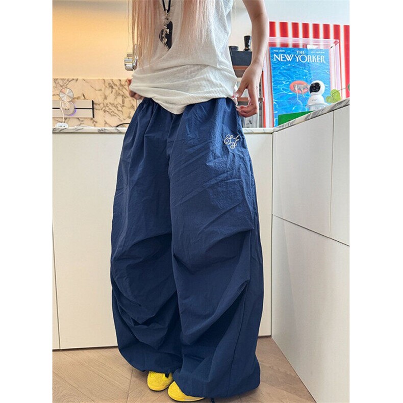 工装抽绳休闲伞裤女时尚甜酷风阔腿长裤宽松KB3055,男装工装外套,星座1116A（原606A-3）