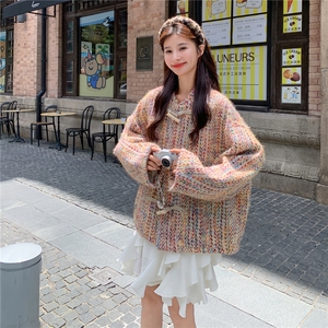 多巴胺彩色编织粗花呢外套女2025秋季新款法式高级感气质短款上衣图片